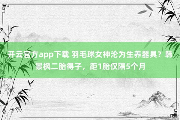 开云官方app下载 羽毛球女神沦为生养器具？韩景枫二胎得子，距1胎仅隔5个月